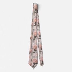 Cravate Fleur de rose rose et rayures, aspect vintage