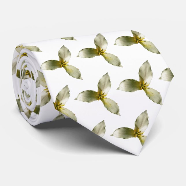 Cravate Fleur de Trillium blanc, fleur sauvage de printemp (Roulé)