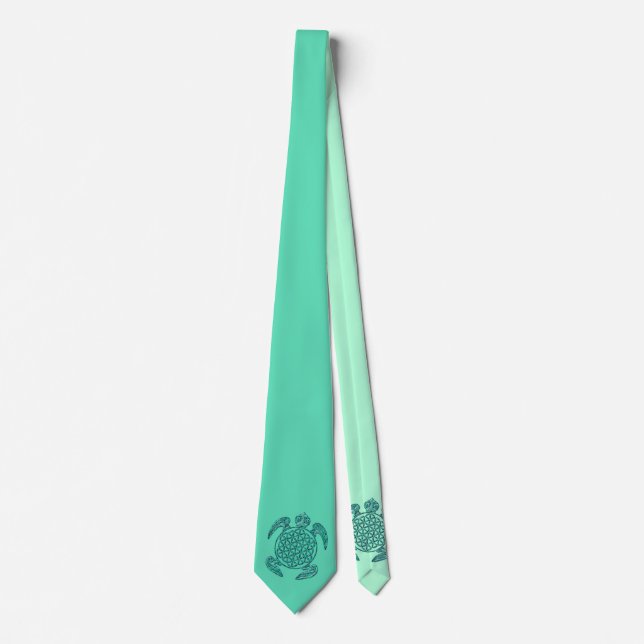 Cravate Fleur de vie / Blume des Lebens tortue turquoise (Devant)