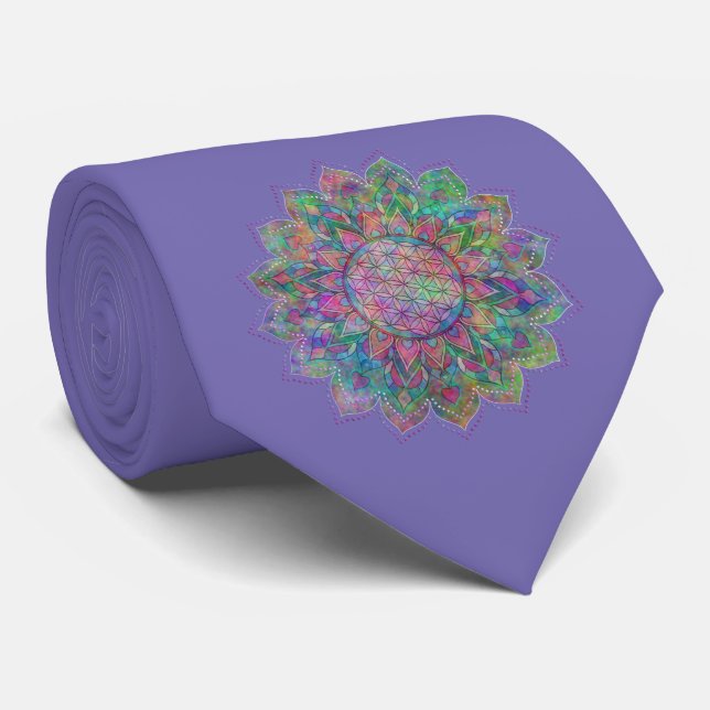 Cravate Fleur de Vie - Mandala Indien 7c (Roulé)
