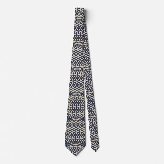 Cravate Fleur de vie - motif de timbre - sable bleu (Devant)