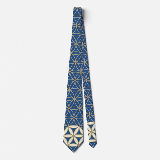Cravate Fleur de vie - motif sans soudure - beige bleu (Devant)