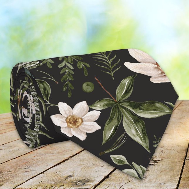 Cravate Fleur Folithe Aquarelle sans fil motif floral (Close up)