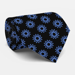 Cravate Fleur géométrique 01 - Bébé bleu sur noir