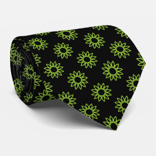 Cravate Fleur géométrique 01 - Martian Green sur Noir