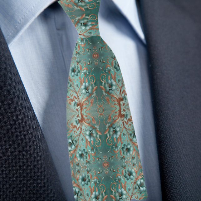 Cravate Fleur minimale élégante en cuivre et turquoise (Créateur téléchargé)
