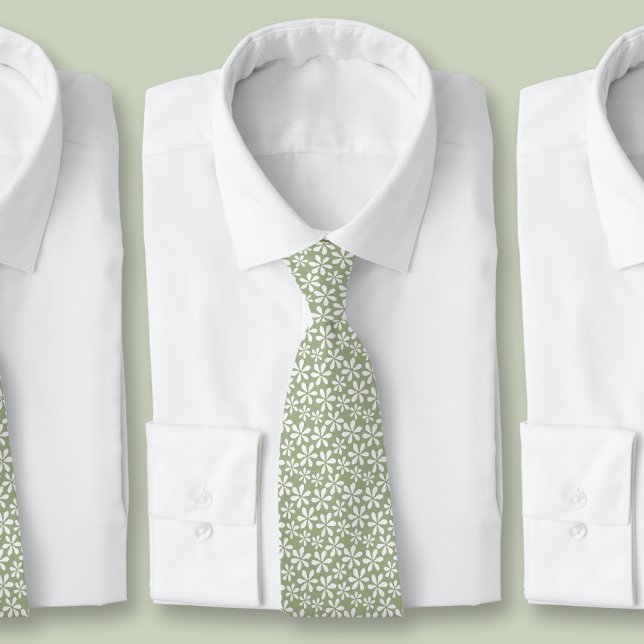 Cravate Fleur Motif Sage Vert Moderne Plutôt Floral (Flower Pattern Sage Green Modern Pretty Floral Neck Tie)