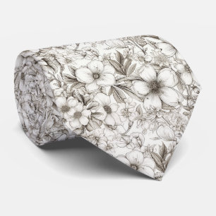 Cravate Fleur Romantique Sépia Ivoire Fleur Vintage
