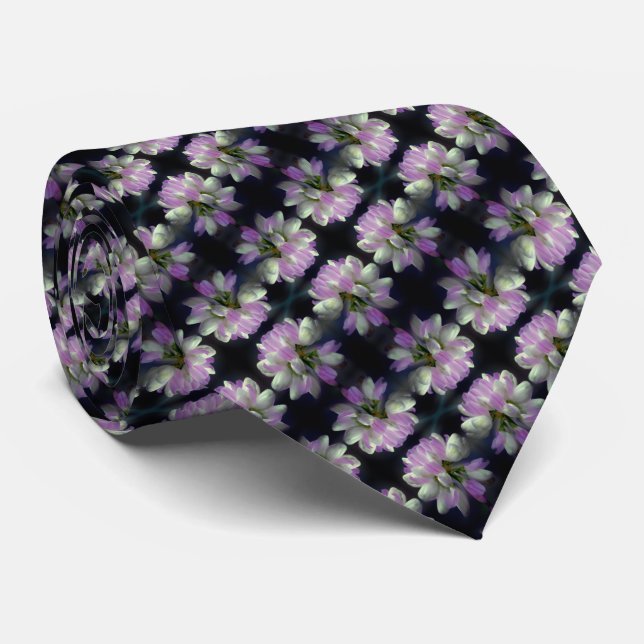 Cravate Fleur Rose Et Blanc Gros Plan Petit Motif (Roulé)