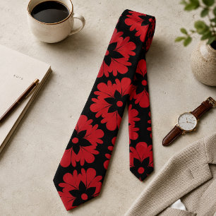 Cravate Fleur Rouge et Noir Audacieux