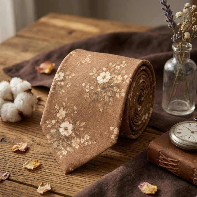 Cravate Fleur Rustique Marron  (Créateur téléchargé)