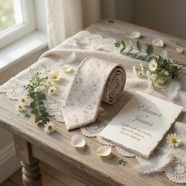 Cravate Fleur Sauvage Beige Doux (Créateur téléchargé)