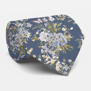 Cravate Fleur sauvage bleu foncé jardin de printemps fleur