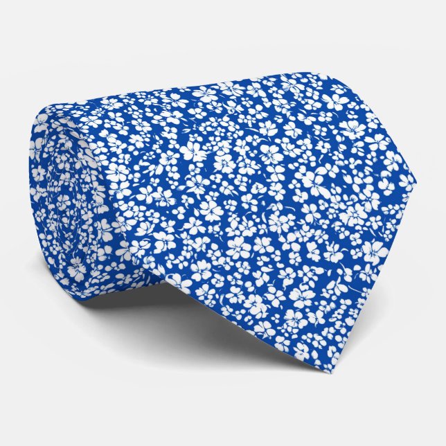 Cravate Fleur sauvage bleu personnalisé Motif de séparateu (Roulé)