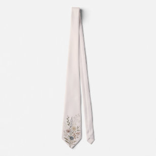 Cravate Fleur sauvage botanique de style brodé ivoire
