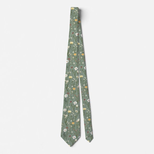 Cravate Fleur sauvage Dusty Sage Floral Vert (Devant)