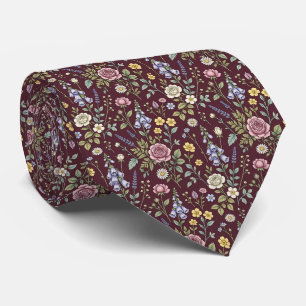 Cravate Fleur Sauvage Faux Soie Gentleman Jardin Anglais