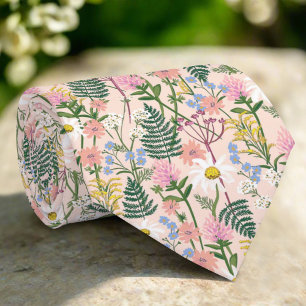 Cravate Fleur sauvage Wildwood Rose pâle Motif de pelouse