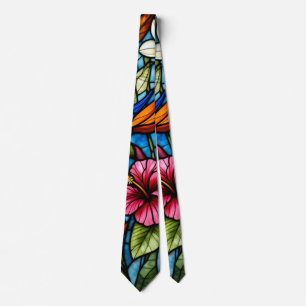 Cravate Fleur tropicale en vitrail floral vibrant