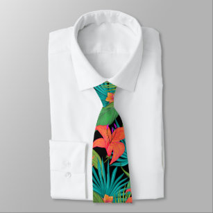 Cravate Fleur tropicale et feuille de palmier coloré hawaï
