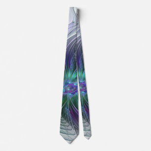 Cravate Fleur verte abstraite moderne fractale pourpre