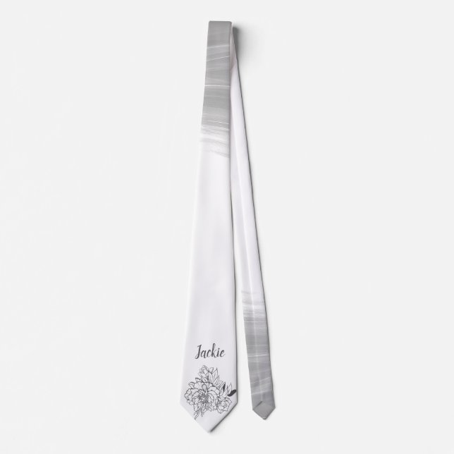 Cravate Fleur Vintage gris foncé avec votre nom (Devant)