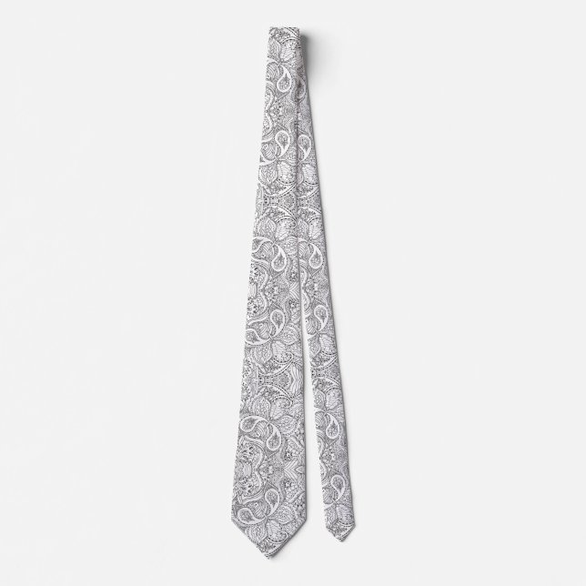 Cravate Fleuris Paisley noir et blanc  (Devant)
