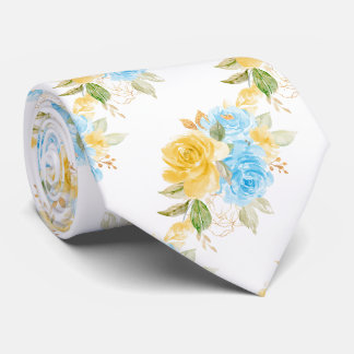Cravate Fleurs à l'aquarelle Roses Jaunes Bleues