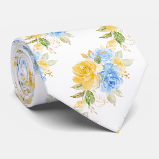Cravate Fleurs à l'aquarelle Roses Jaunes Bleues