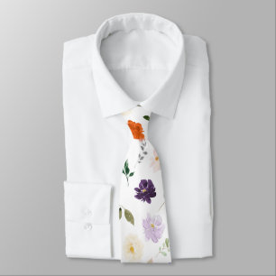 Cravate Fleurs à l'aquarelle Violets et rouille orange Ros