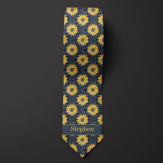 Cravate Fleurs Abstrait Jaune et Ardoise (Créateur téléchargé)