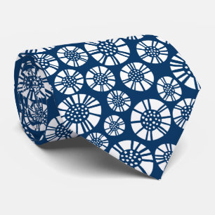 Cravate Fleurs Abstraites 031023 - Blanc sur Bleu Shibori