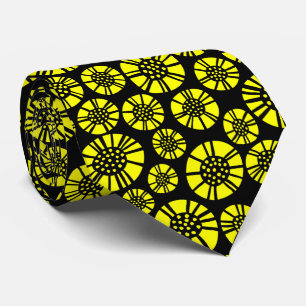 Cravate Fleurs Abstraites 031023 - Jaune sur Noir