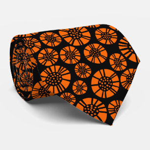 Cravate Fleurs Abstraites 031023 - Orange sur noir