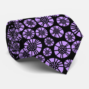 Cravate Fleurs Abstraites 031023 - Pâques Violet sur Noir