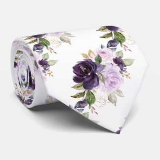 Cravate Fleurs aquarelle Lavande Violet Lilas Roses