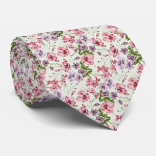 Cravate Fleurs aquarelle rose