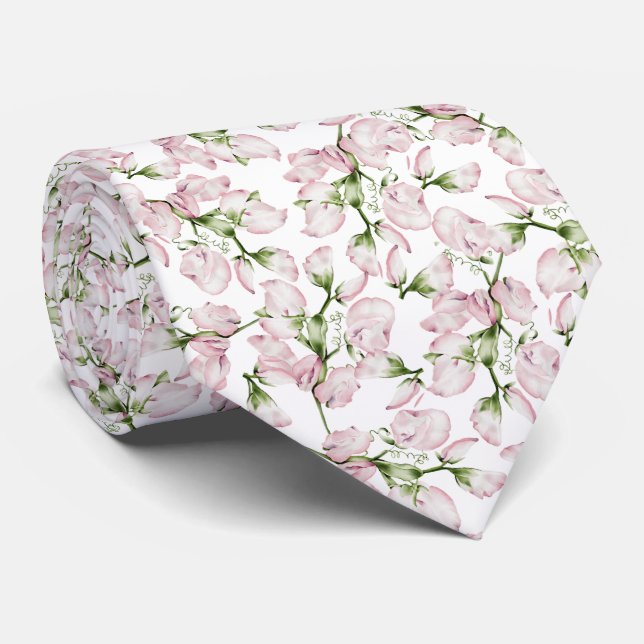 Cravate Fleurs aquarelle rose (Roulé)