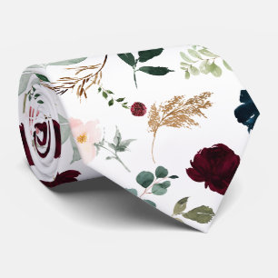 Cravate Fleurs aquarelle Roses Bourgogne Blush Navy
