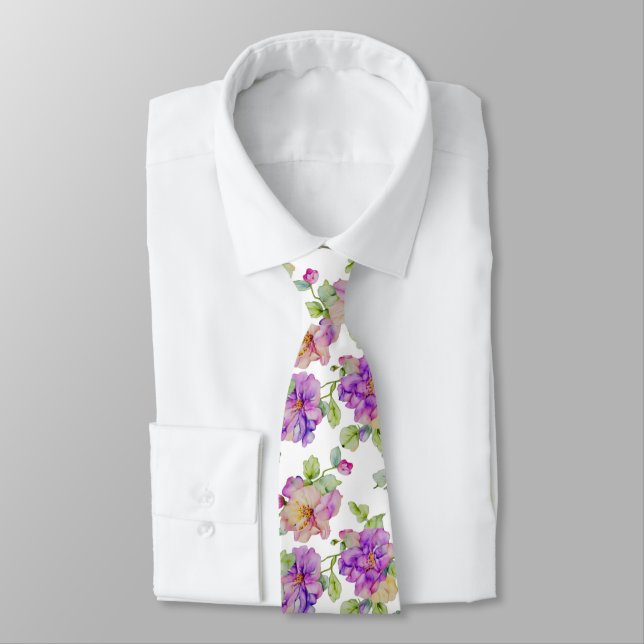 Cravate Fleurs aquarelles élégantes rose violet (Attaché)