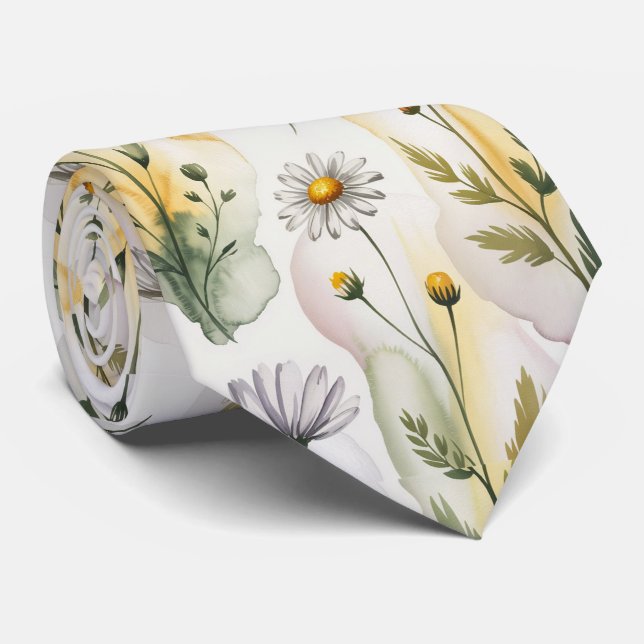 Cravate Fleurs aquarelles pastel doux  (Roulé)
