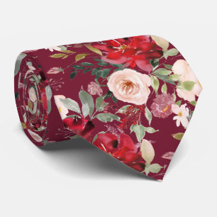 Cravate Fleurs aquarelles rouges Blush PixDezines couleur 