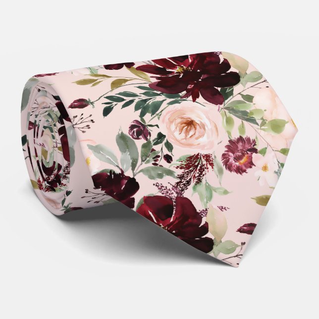 Cravate Fleurs aquarelles rouges Blush PixDezines couleur  (Roulé)