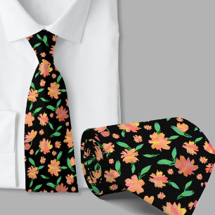 Cravate Fleurs aquarelles vertes orange modernes