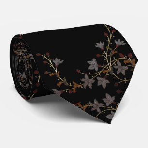 Cravate Fleurs Art Déco sur fond noir