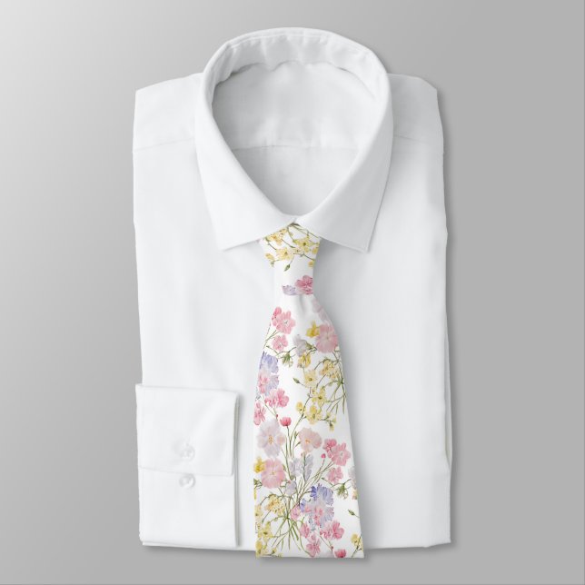 Cravate fleurs aux couleurs pastel (Attaché)