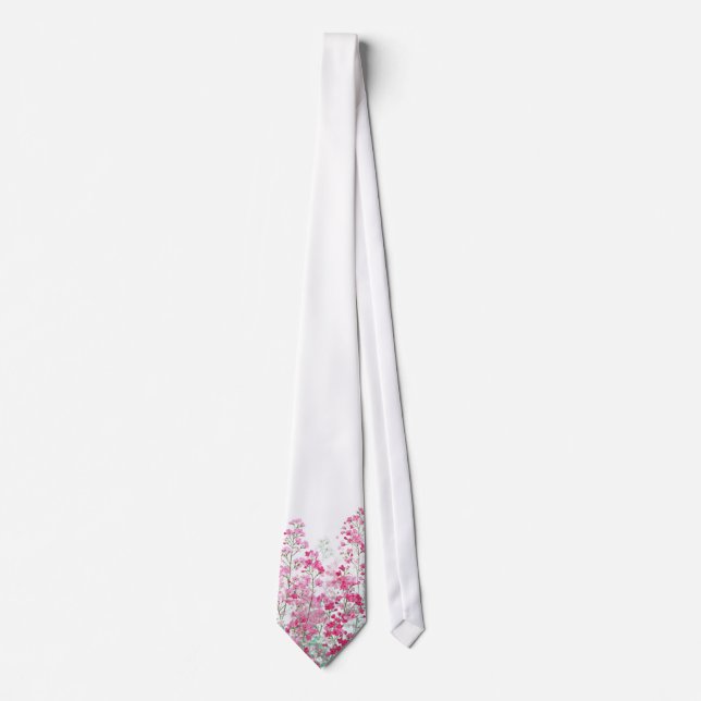 Cravate Fleurs blanches avec motif de fleurs sauvages rose (Devant)