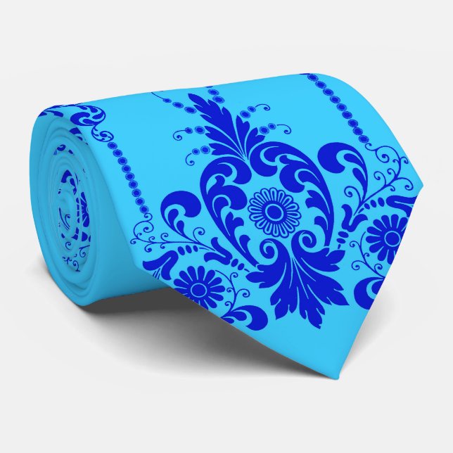 Cravate fleurs bleues et imprimé culicues (Roulé)