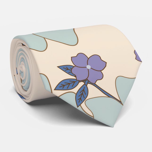 Cravate Fleurs Bleues, Fleurs Violettes, Motif Floral (Roulé)
