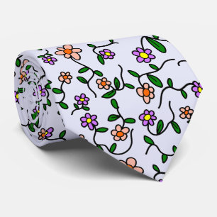 Cravate Fleurs colorées, Motif Floral, Verdure, Boho